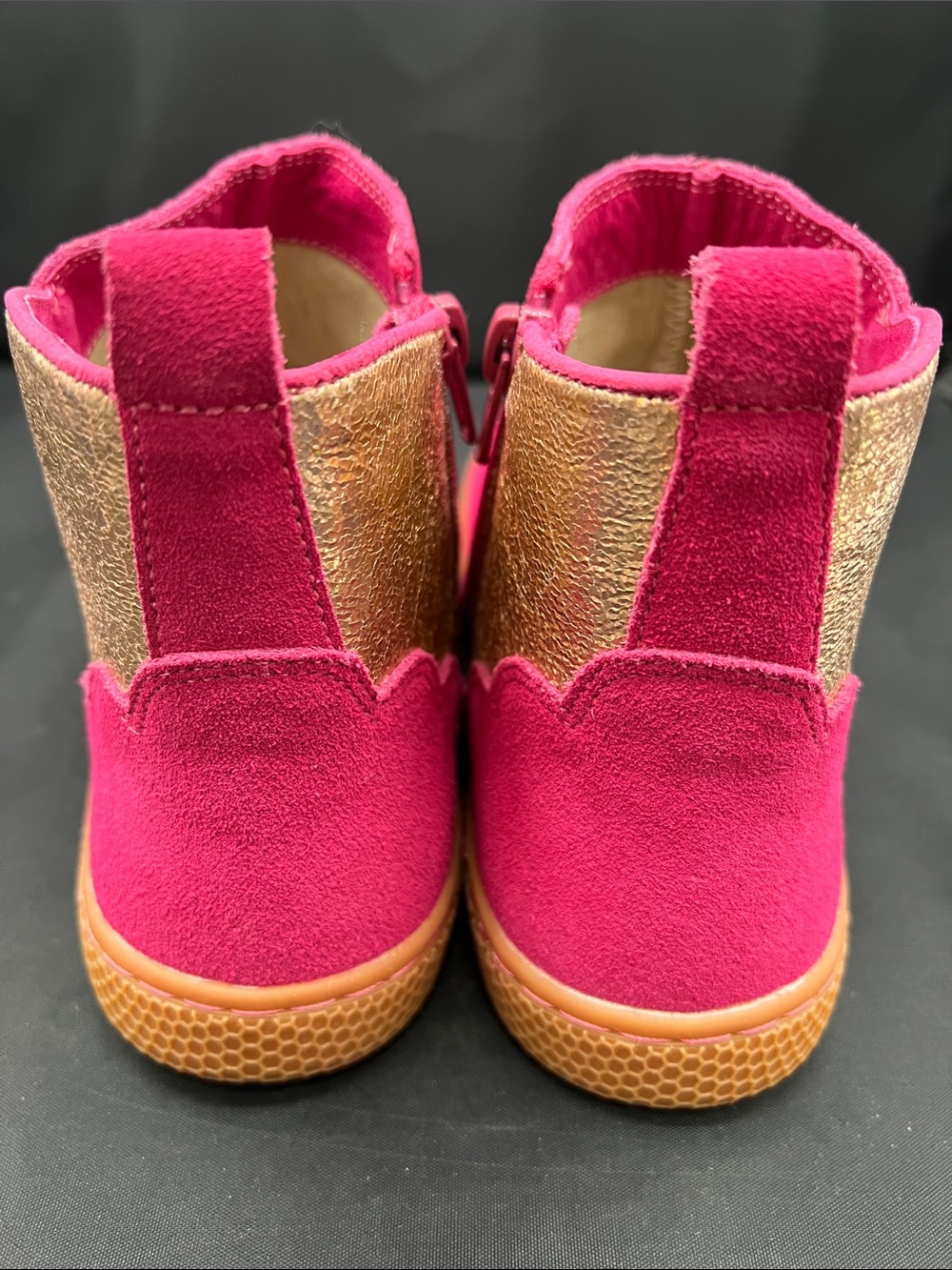 Livie & Luca Bright Fuchsia Suede Ankle Boots with Tan Heel - Picture 5 of 7